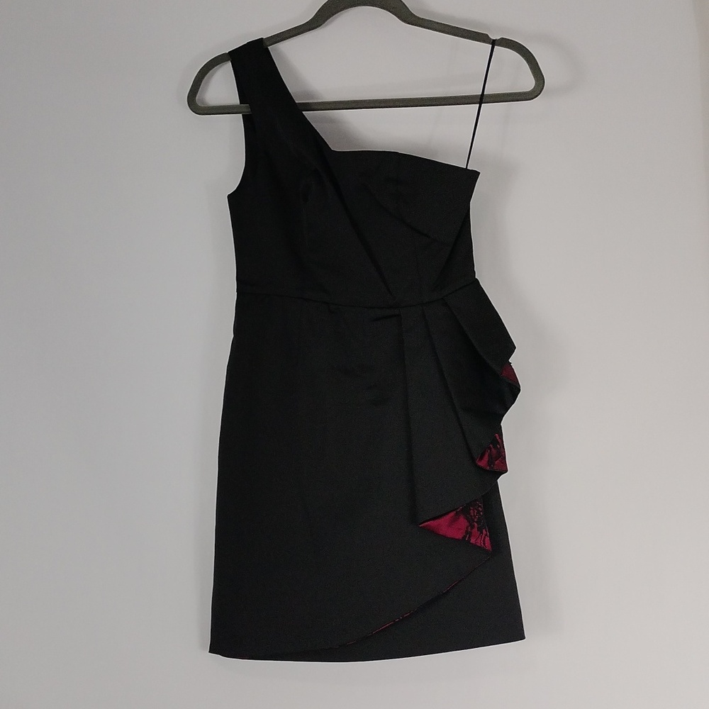 Guess One Shoulder Dress With Lace Ruffle